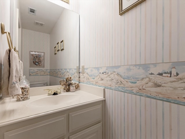 1210 Oak View Ct, Oak Point, TX 75068 - bathroom featuring vanity and wallpapered walls