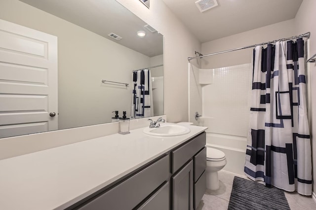 8009 Gangway Dr, Fort Worth, TX 76179 - bathroom featuring vanity, shower / bathtub combination with curtain, and tile patterned floors