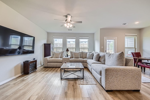 8009 Gangway Dr, Fort Worth, TX 76179 - living room with ceiling fan, plenty of natural light, and light wood-style floors