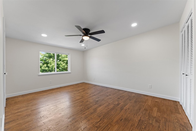 1315 Dunbarton Dr, Richardson, TX 75081 - unfurnished bedroom with wood finished floors, a closet, recessed lighting, and ceiling fan
