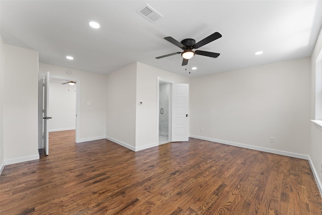 1315 Dunbarton Dr, Richardson, TX 75081 - empty room featuring ceiling fan, recessed lighting, and dark wood-type flooring