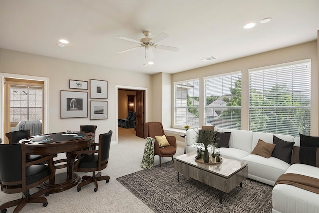 1316 Comal Dr, Allen, TX 75013 - office featuring light carpet, ceiling fan, healthy amount of natural light, and recessed lighting