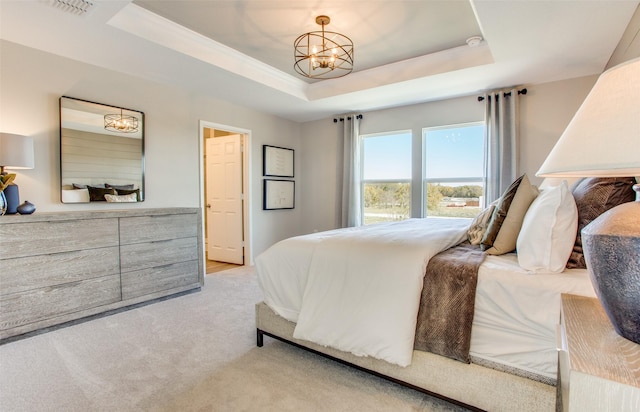 14159 Maida Dr, Pilot Point, TX 76258 - bedroom featuring a chandelier, a raised ceiling, and light colored carpet