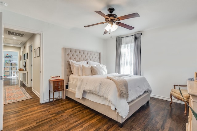 4321 El Campo Ave, Fort Worth, TX 76107 - bedroom with dark wood-type flooring, attic access, recessed lighting, and a ceiling fan