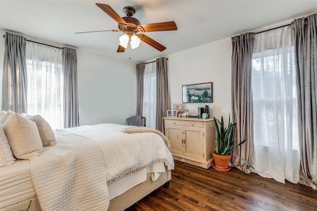 4321 El Campo Ave, Fort Worth, TX 76107 - bedroom with multiple windows, dark wood-style flooring, and a ceiling fan