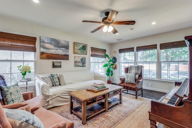 4321 El Campo Ave, Fort Worth, TX 76107 - living area featuring a ceiling fan, recessed lighting, and wood finished floors