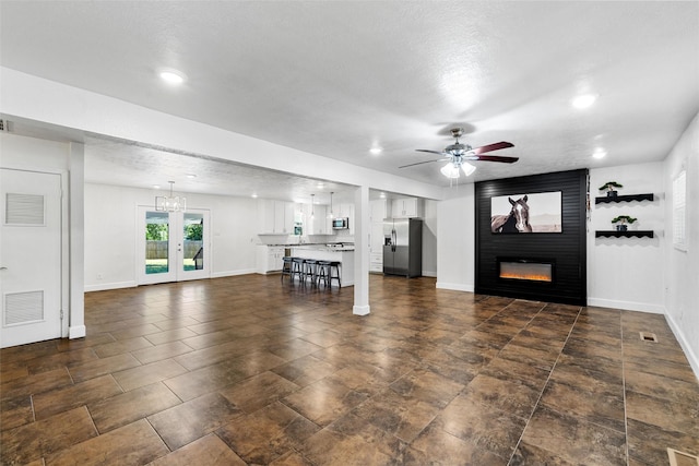 3501 Alta Vista Dr, Waco, TX 76706 - living room featuring a large fireplace, recessed lighting, and a ceiling fan