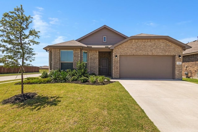 1160 Kirkham Way, Fort Worth, TX 76247 - view of front facade with brick siding, an attached garage, a front lawn, and concrete driveway