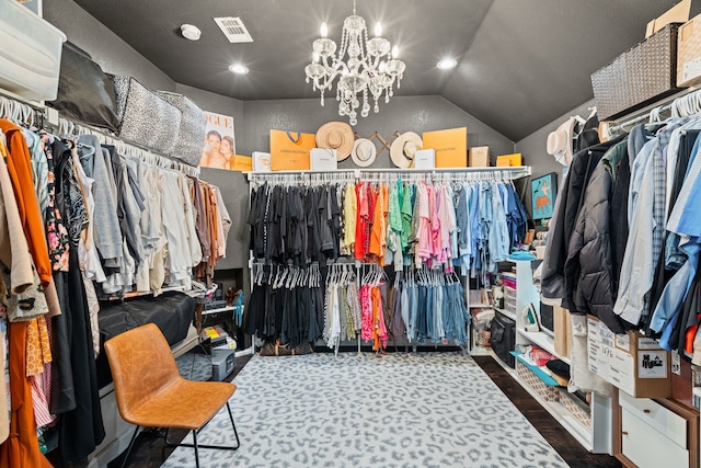416 Springhill Dr, Hurst, TX 76054 - walk in closet with vaulted ceiling and a chandelier