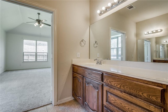 1300 Meadow Ranch Rd, Mckinney, TX 75071 - bathroom featuring vanity, ceiling fan, and tile patterned floors