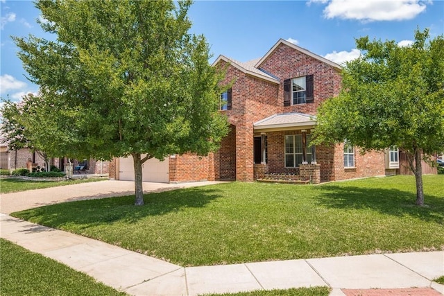 1300 Meadow Ranch Rd, Mckinney, TX 75071 - view of front of home featuring brick siding, a front yard, and driveway