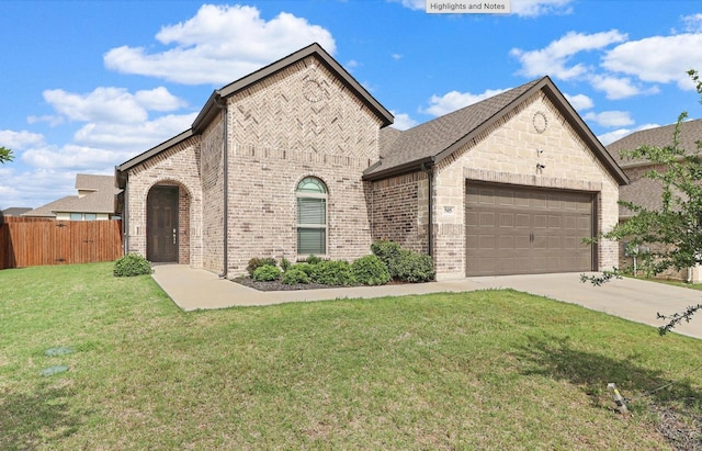 505 Reatta Dr, Justin, TX 76247 - french country style house featuring driveway, a garage, and brick siding