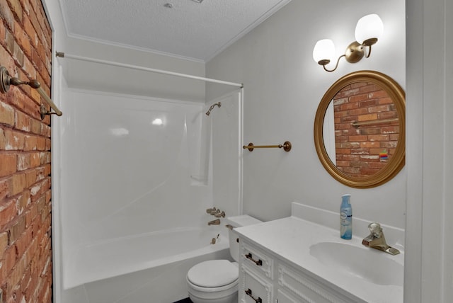824 Captain Shreve Dr, Shreveport, LA 71105 - bathroom featuring a textured ceiling, vanity, shower / tub combination, and crown molding
