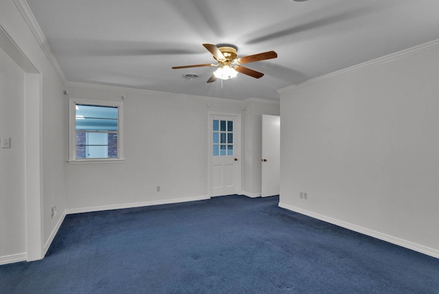 824 Captain Shreve Dr, Shreveport, LA 71105 - empty room featuring ceiling fan, dark colored carpet, and crown molding