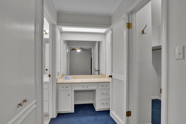824 Captain Shreve Dr, Shreveport, LA 71105 - bathroom with a closet, vanity, ornamental molding, and ceiling fan