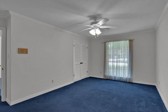 824 Captain Shreve Dr, Shreveport, LA 71105 - spare room featuring a ceiling fan, dark carpet, and crown molding