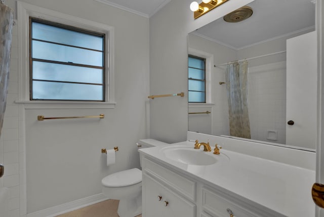824 Captain Shreve Dr, Shreveport, LA 71105 - full bathroom featuring vanity, plenty of natural light, a shower with shower curtain, and crown molding