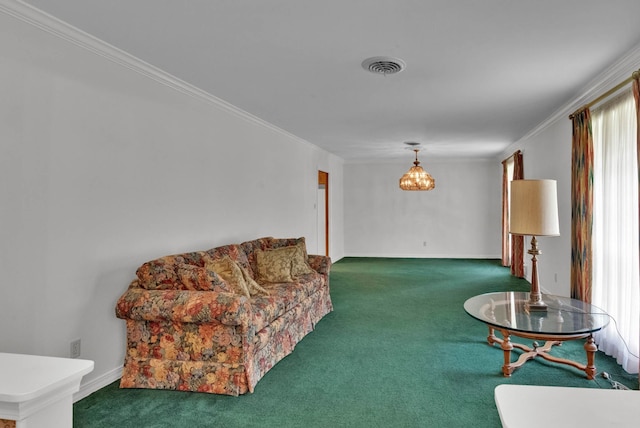 824 Captain Shreve Dr, Shreveport, LA 71105 - living room featuring carpet, crown molding, and a chandelier