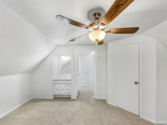 5941 Ten Mile Bridge Rd, Fort Worth, TX 76135 - additional living space with light carpet, lofted ceiling, and ceiling fan
