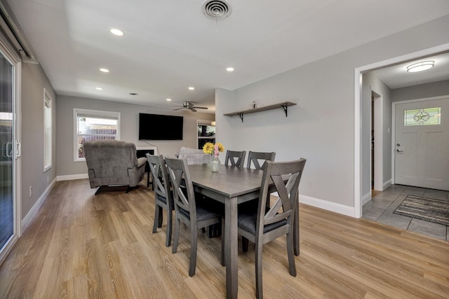5125 Susan Lee Ln, North Richland Hills, TX 76180 - dining space featuring light wood-style floors, a ceiling fan, and recessed lighting