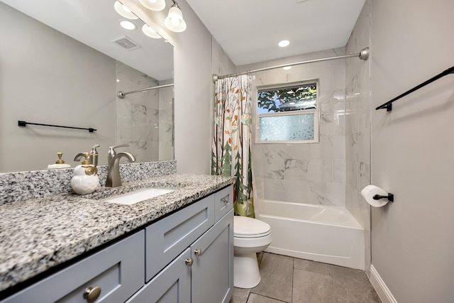 5125 Susan Lee Ln, North Richland Hills, TX 76180 - full bath featuring vanity, shower / tub combo with curtain, and tile patterned flooring