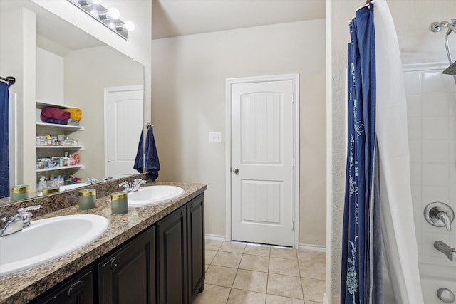 616 Cameron Way, Azle, TX 76020 - bathroom with double vanity and tile patterned floors