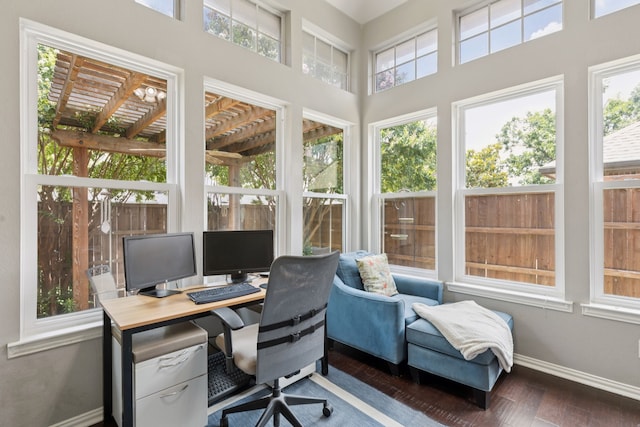 5606 Bay Meadows Dr, Frisco, TX 75034 - office area featuring hardwood / wood-style floors and a high ceiling