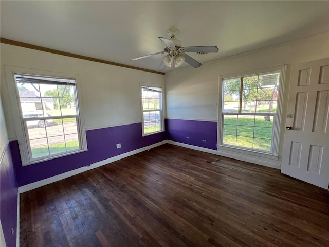 2928 Pine Ave, Waco, TX 76708 - unfurnished room with dark wood-style flooring, ornamental molding, and a ceiling fan