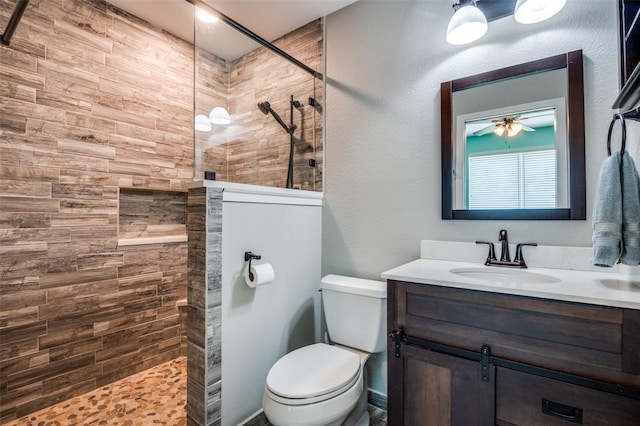 6051 W Fall Dr, Midlothian, TX 76065 - full bathroom featuring vanity, walk in shower, and ceiling fan