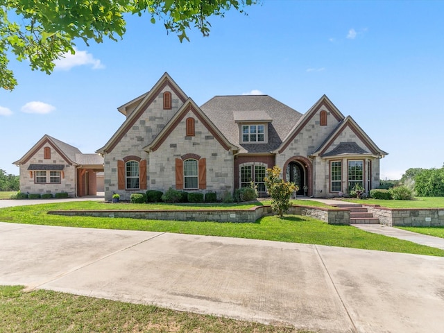 830 Cemetery Rd, Decatur, TX 76234 - french country home featuring stone siding and a front lawn