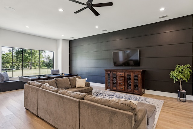 1890 Mcconnell Rd, Gunter, TX 75058 - living room featuring recessed lighting, light wood-style floors, and a ceiling fan
