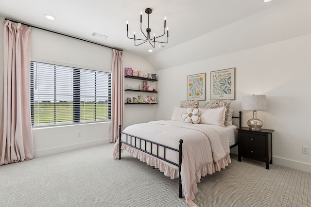 1890 Mcconnell Rd, Gunter, TX 75058 - bedroom with carpet floors, a chandelier, recessed lighting, and vaulted ceiling