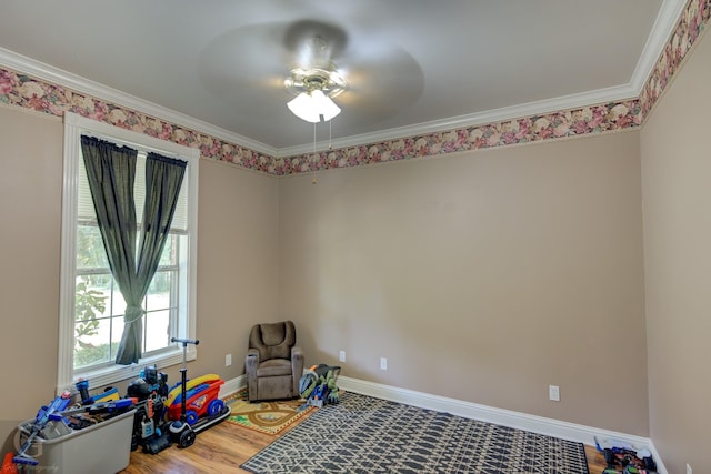 133 Downs Dr, Benton, LA 71006 - game room with a ceiling fan, ornamental molding, and wood finished floors