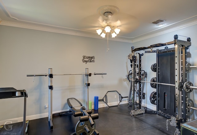 133 Downs Dr, Benton, LA 71006 - workout room featuring ceiling fan and ornamental molding