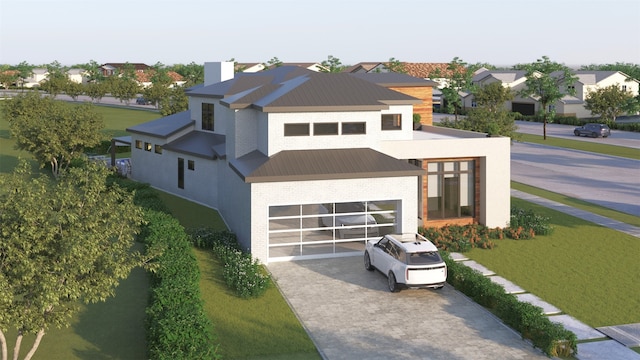 LOT1 Taryn Ct, Plano, TX 75074 - modern home featuring brick siding, driveway, a residential view, and a chimney