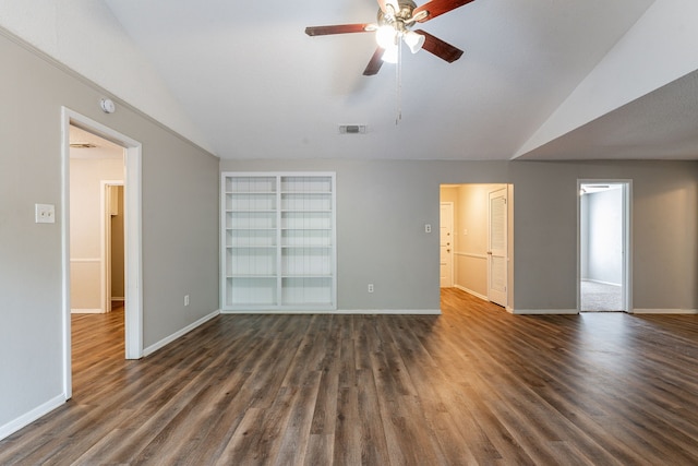 5209 Wolens Way, Fort Worth, TX 76133 - empty room with lofted ceiling, a ceiling fan, dark wood-style floors, and a smoke detector