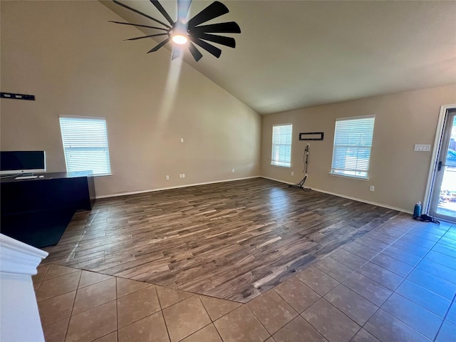 484 Harding Ln, Lavon, TX 75166 - unfurnished living room featuring a ceiling fan, lofted ceiling, and wood finished floors
