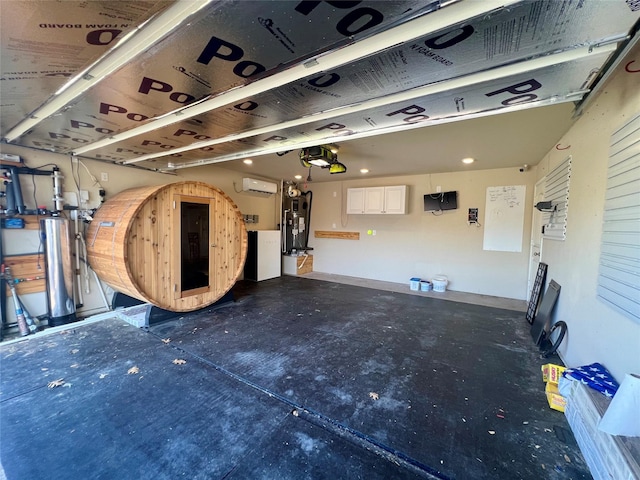 484 Harding Ln, Lavon, TX 75166 - garage with an AC wall unit, water heater, and a garage door opener