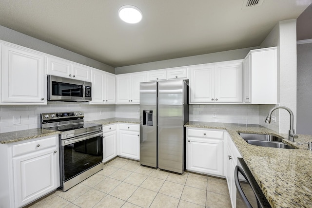 11440 Mitchell Cir, Ponder, TX 76259 - kitchen with appliances with stainless steel finishes, backsplash, white cabinetry, and light stone countertops