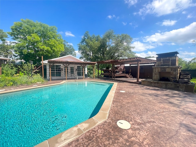 1521 Church St, Sulphur Springs, TX 75482 - swimming pool with a pergola, an outdoor stone fireplace, and a patio