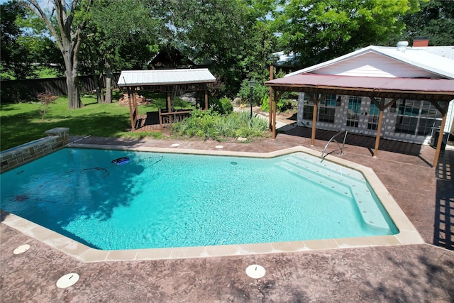 1521 Church St, Sulphur Springs, TX 75482 - outdoor pool with a fenced backyard, a patio, french doors, and a gazebo
