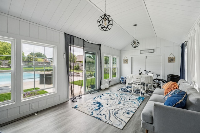 5210 Masters Ct, Midlothian, TX 76065 - living area with lofted ceiling, wood finished floors, and wood walls