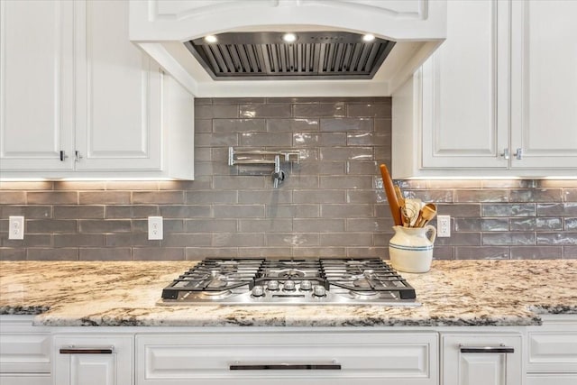400 Wycliff Dr, China Spring, TX 76633 - kitchen featuring stainless steel gas stovetop, custom exhaust hood, and white cabinets