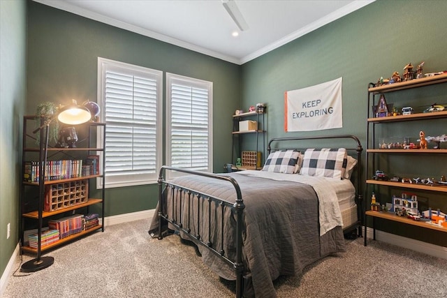 400 Wycliff Dr, China Spring, TX 76633 - bedroom featuring carpet floors, ornamental molding, and ceiling fan