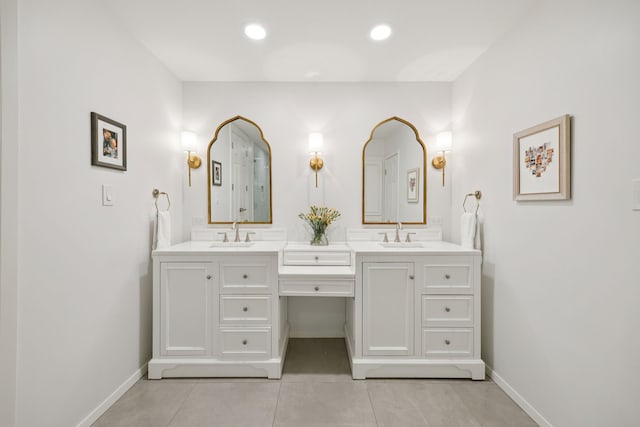 6250 Twin Oaks Cir, Dallas, TX 75240 - bathroom featuring double vanity, tile patterned flooring, and recessed lighting