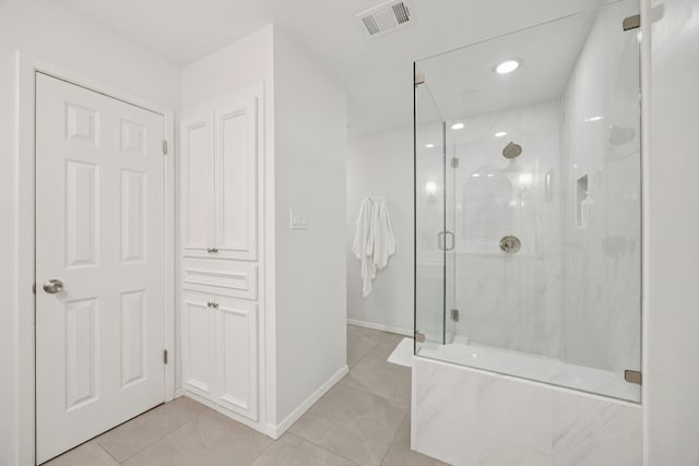 6250 Twin Oaks Cir, Dallas, TX 75240 - bathroom with a marble finish shower, tile patterned flooring, and a tub with marble appearance