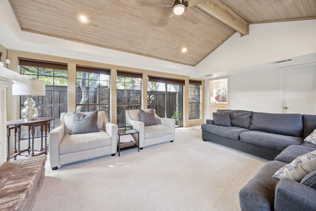 6250 Twin Oaks Cir, Dallas, TX 75240 - living room with wooden ceiling, carpet floors, ceiling fan, and recessed lighting