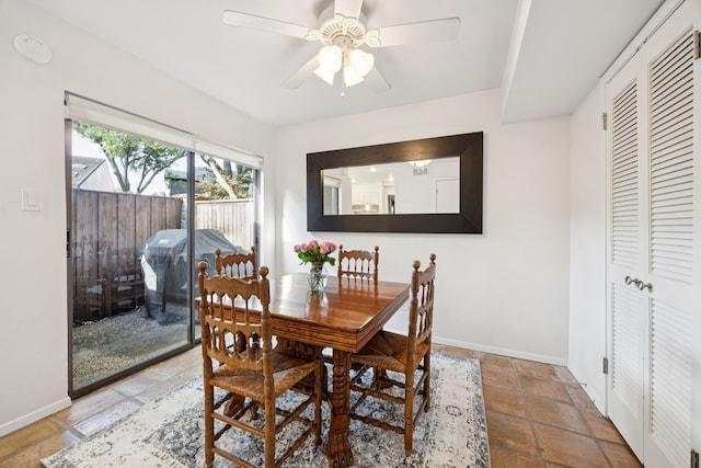 6250 Twin Oaks Cir, Dallas, TX 75240 - dining area with a ceiling fan and stone tile flooring