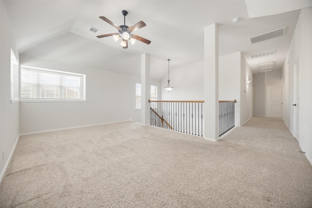 1020 Perennial Ln, Little Elm, TX 75068 - empty room with attic access, ceiling fan, lofted ceiling, carpet floors, and a smoke detector