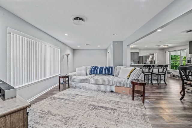 1007 College Ave, Glen Rose, TX 76043 - living room featuring dark wood-style floors and recessed lighting